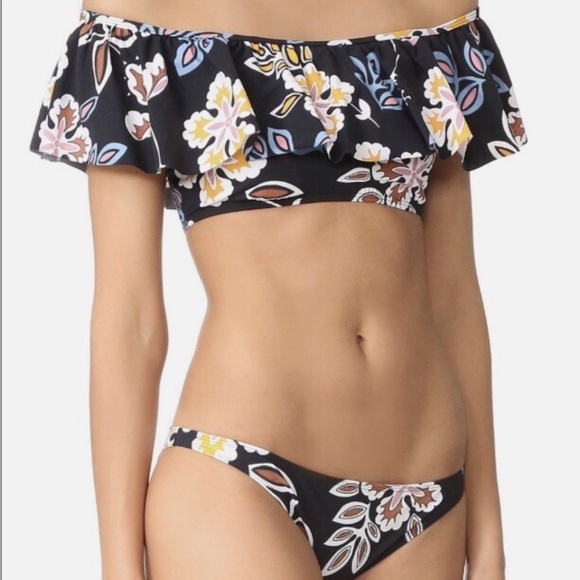 NWT TORY BURCH Hopewell Off-the-Shoulder Ruffle Swim Top + Hipster Bottom-SM - Picture 2 of 14